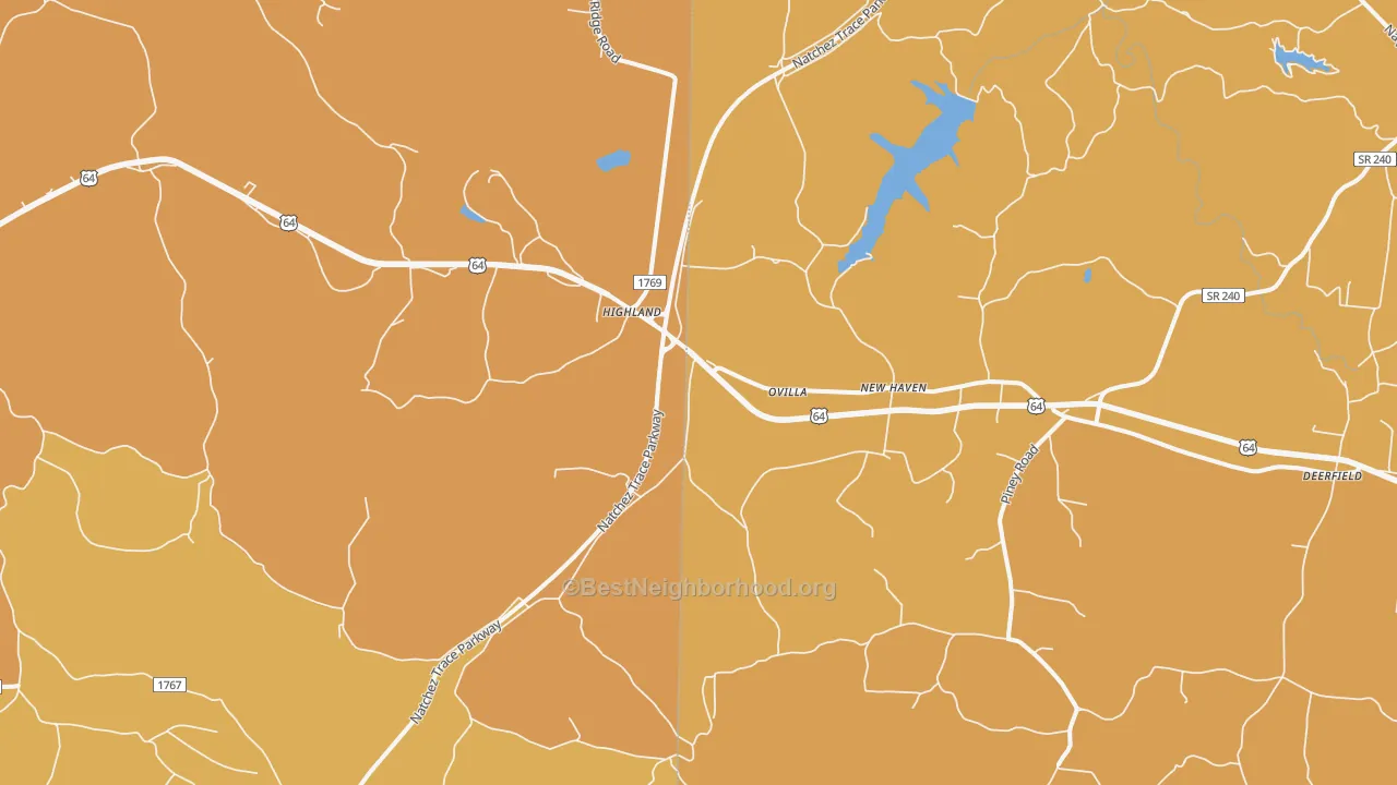 Map of the best neighborhoods in the Ovilla area, with better matches in green and worse matches in red
