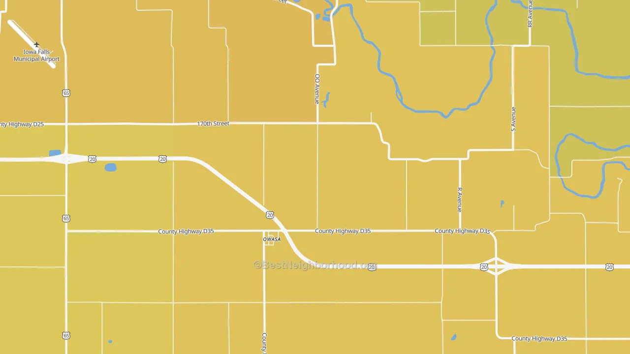 Map of the best neighborhoods in the Owasa area, with better matches in green and worse matches in red