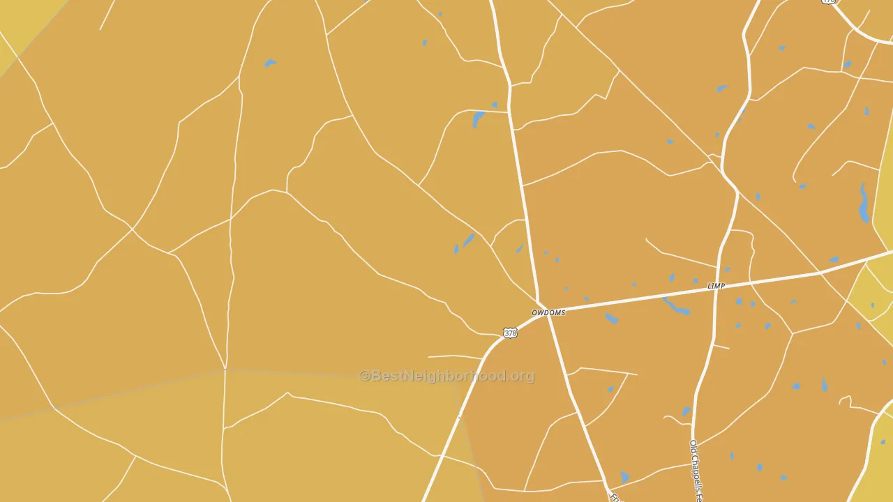Map of the best neighborhoods in the Owdoms area, with better matches in green and worse matches in red