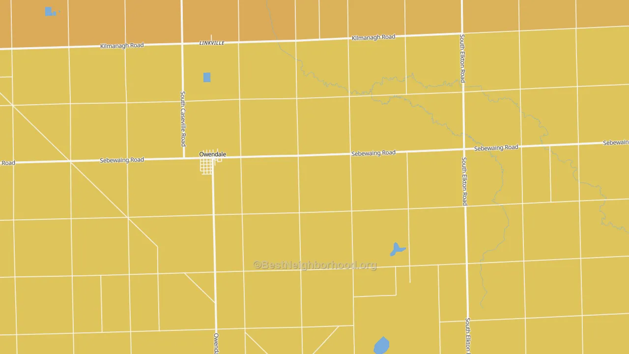 Map of the best neighborhoods in the Owendale area, with better matches in green and worse matches in red