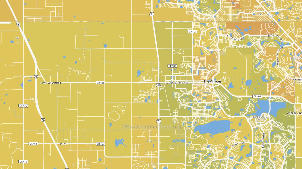 Map of the best neighborhoods in the Oxford area, with better matches in green and worse matches in red