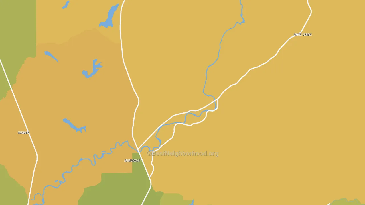 Map of the best neighborhoods in the Oxford area, with better matches in green and worse matches in red