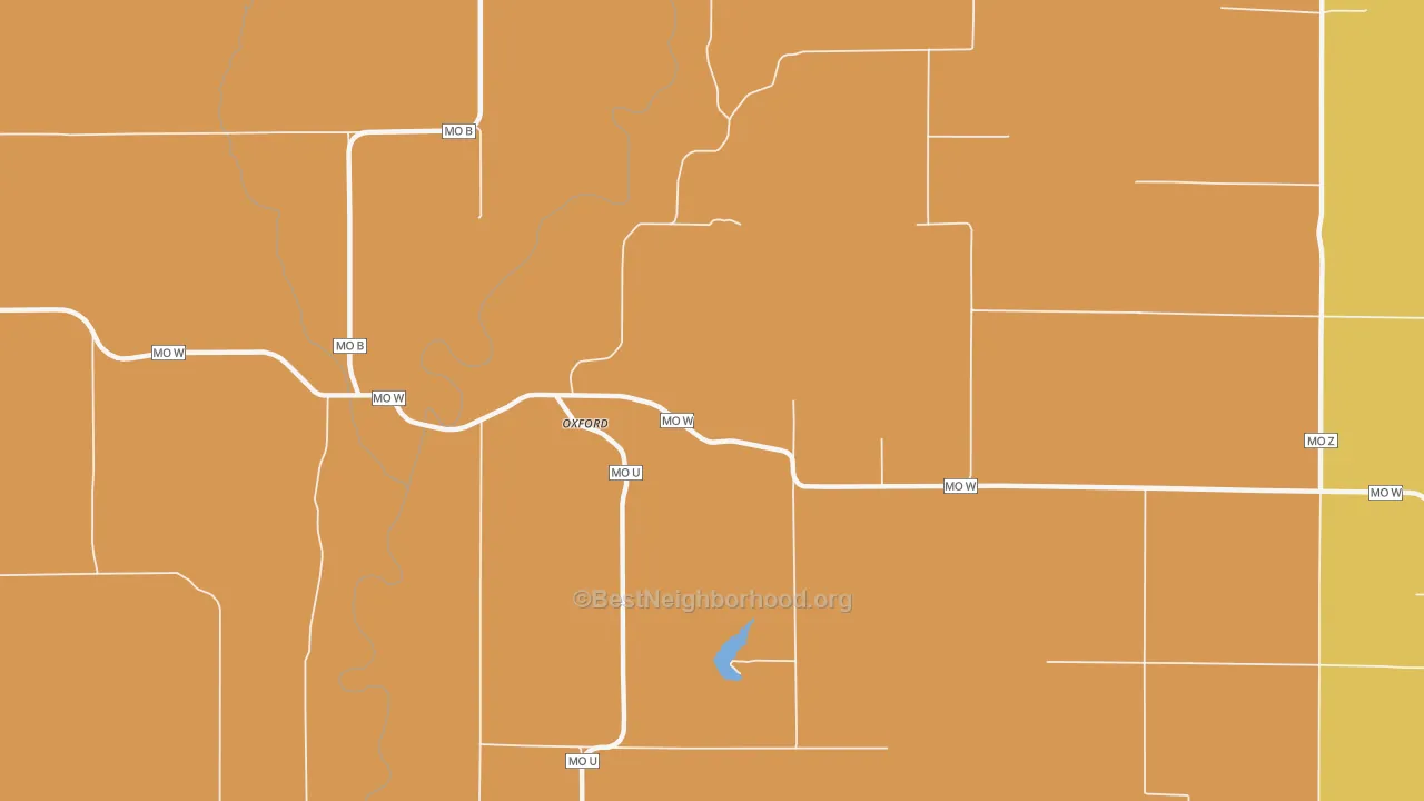 Map of the best neighborhoods in the Oxford area, with better matches in green and worse matches in red