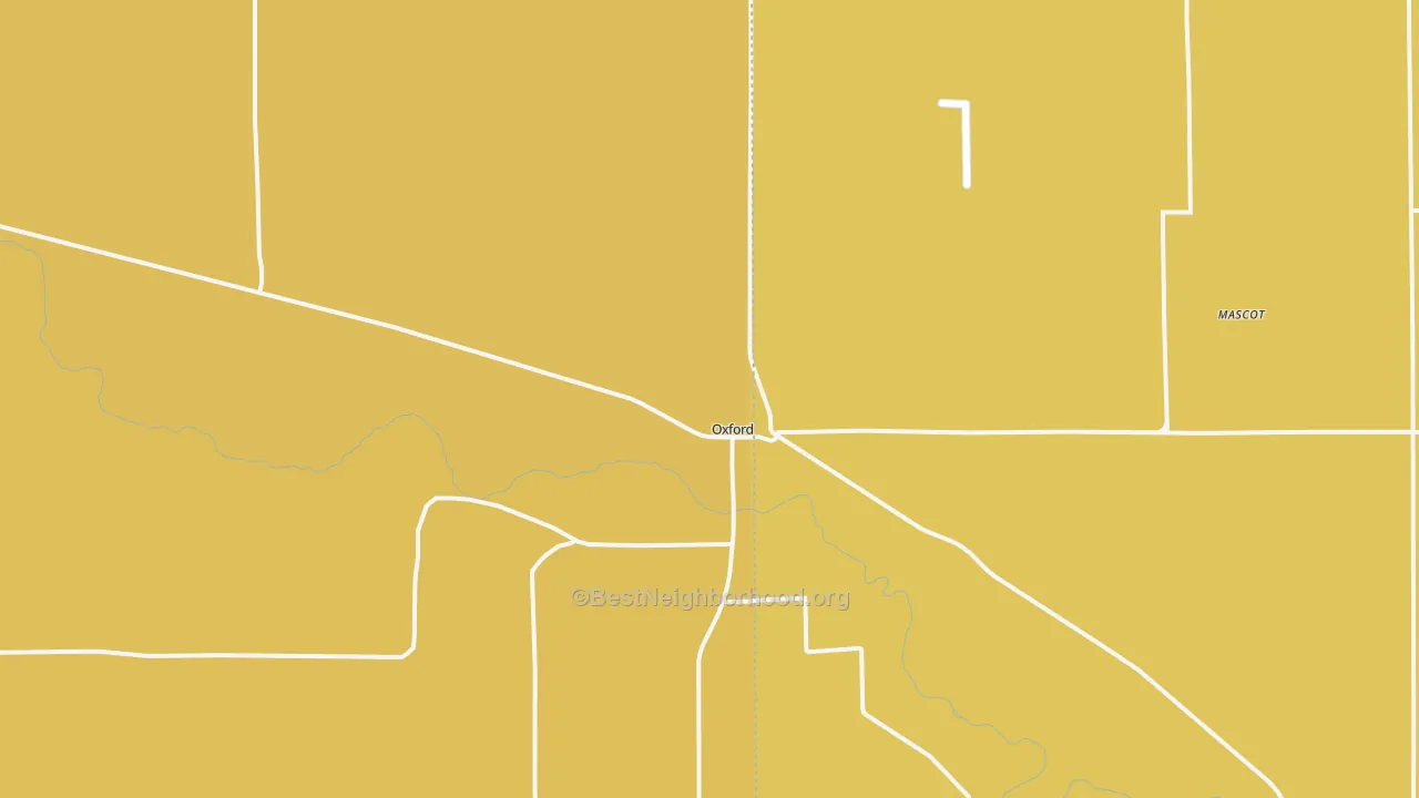 Map of the best neighborhoods in the Oxford area, with better matches in green and worse matches in red