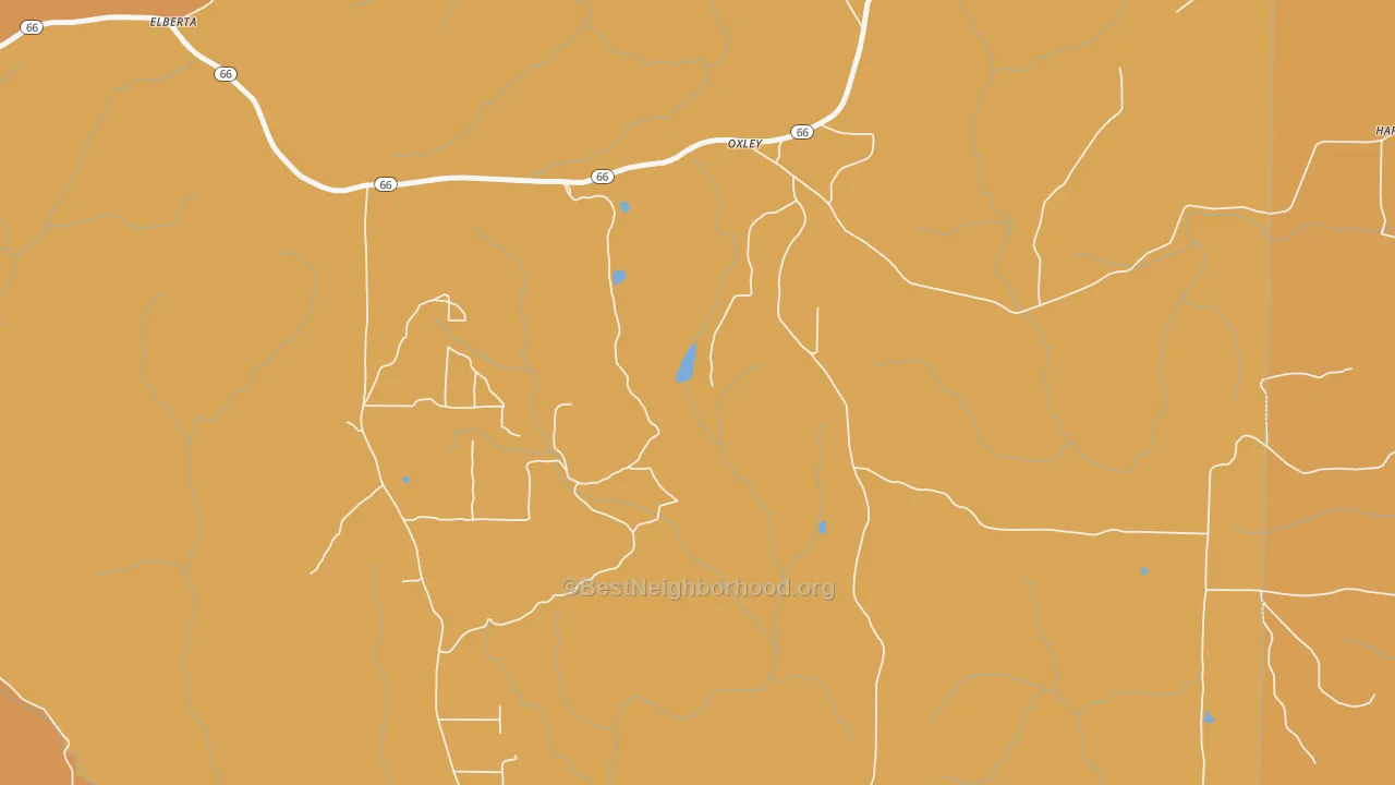 Map of the best neighborhoods in the Oxley area, with better matches in green and worse matches in red
