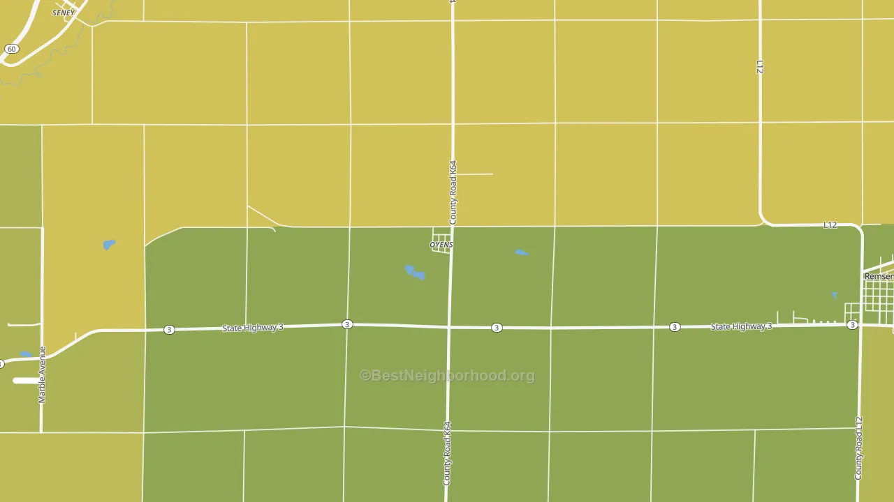 Map of the best neighborhoods in the Oyens area, with better matches in green and worse matches in red