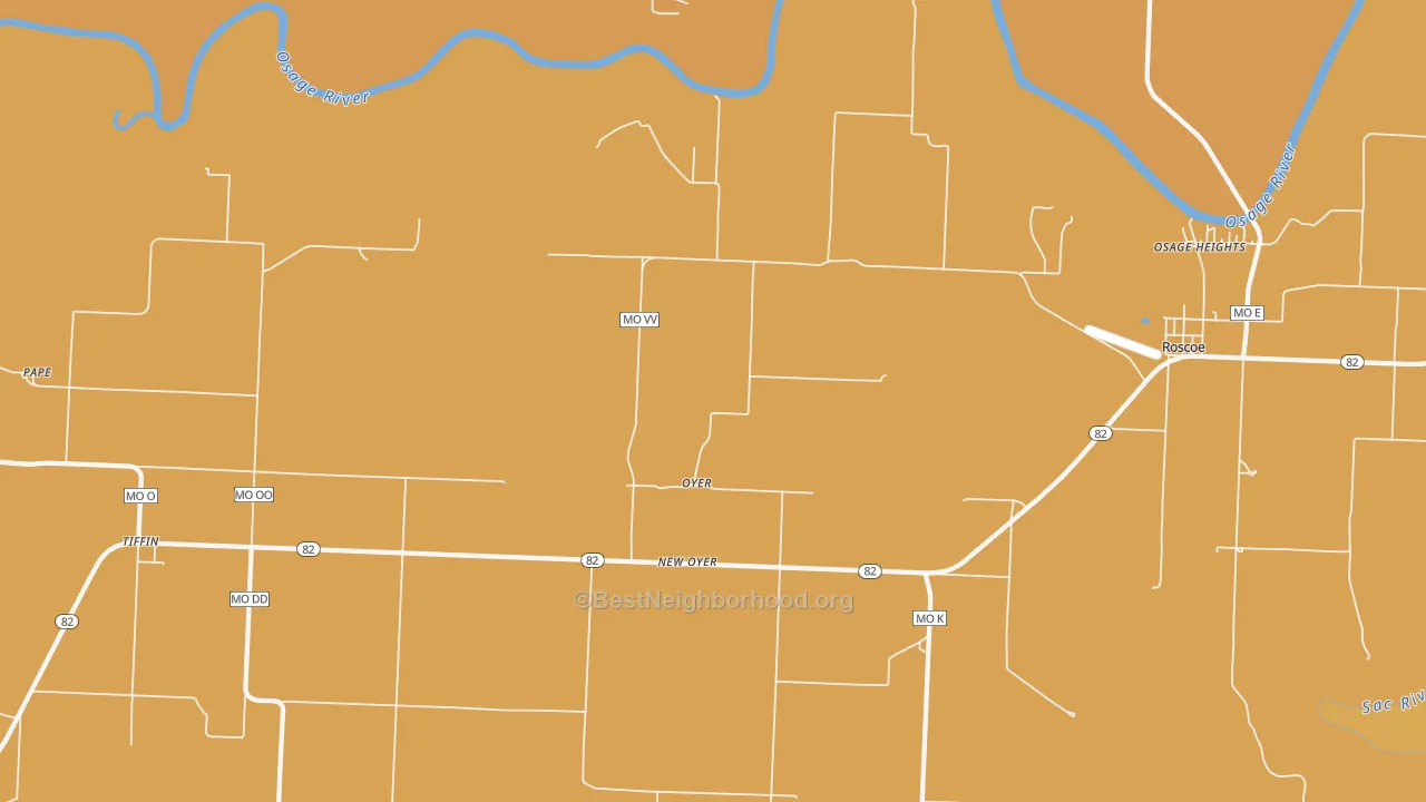 Map of the best neighborhoods in the Oyer area, with better matches in green and worse matches in red