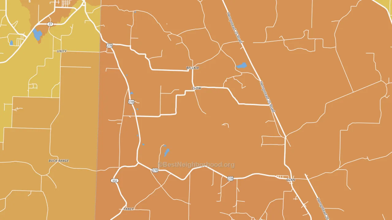 Map of the best neighborhoods in the Ozan area, with better matches in green and worse matches in red