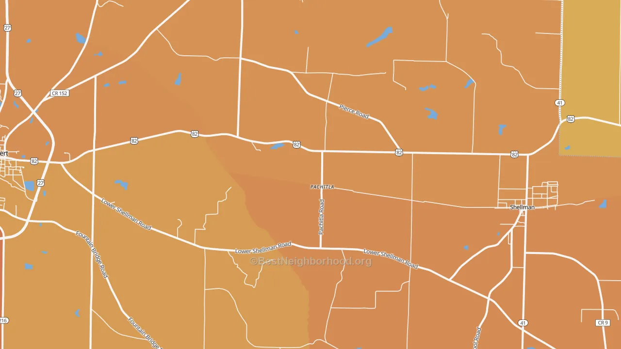Map of the best neighborhoods in the Pachitla area, with better matches in green and worse matches in red