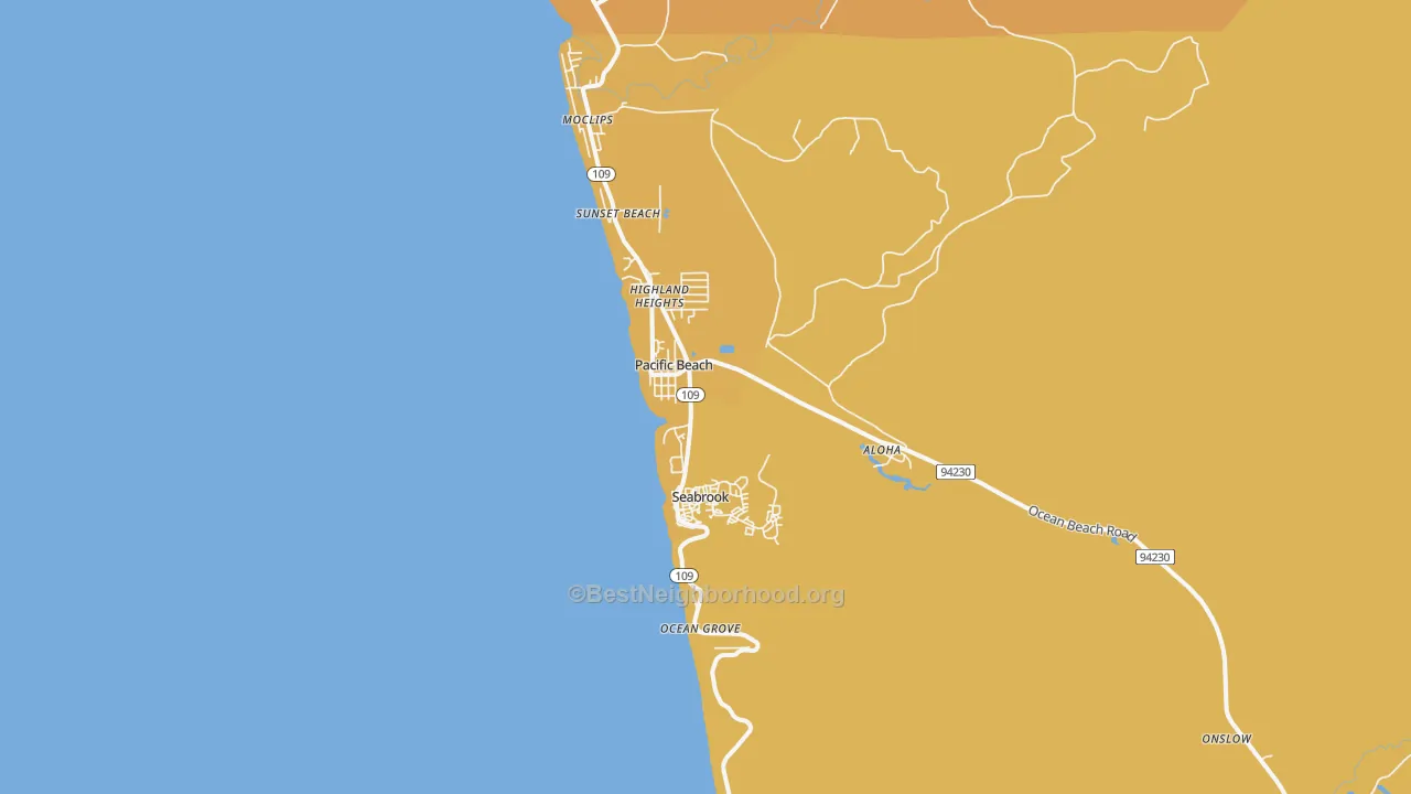 Map of the best neighborhoods in the Pacific Beach area, with better matches in green and worse matches in red