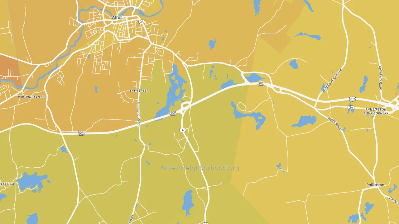 Map of the best neighborhoods in the Packard Heights area, with better matches in green and worse matches in red