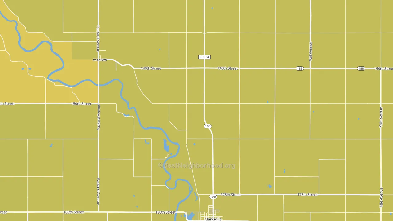 Map of the best neighborhoods in the Packard area, with better matches in green and worse matches in red