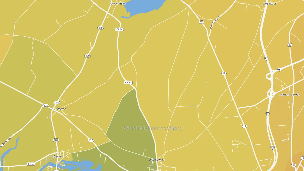 Map of the best neighborhoods in the Paddy Hill area, with better matches in green and worse matches in red