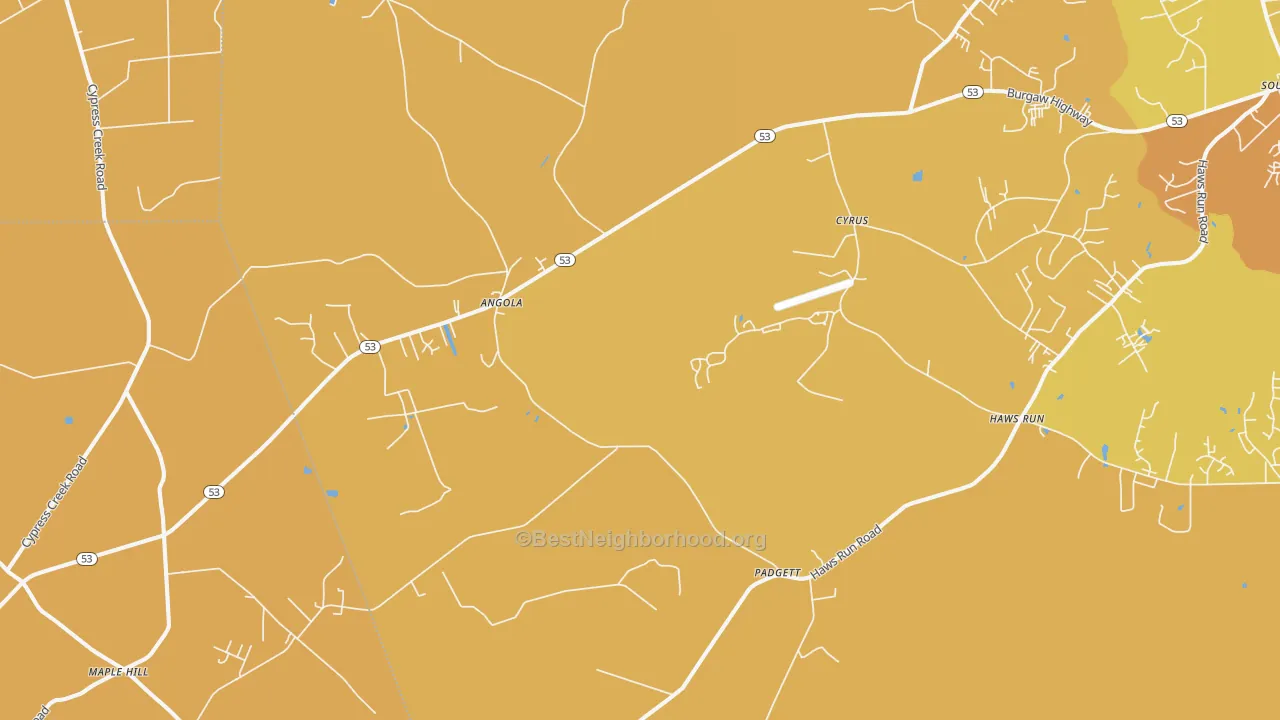 Map of the best neighborhoods in the Padgett area, with better matches in green and worse matches in red