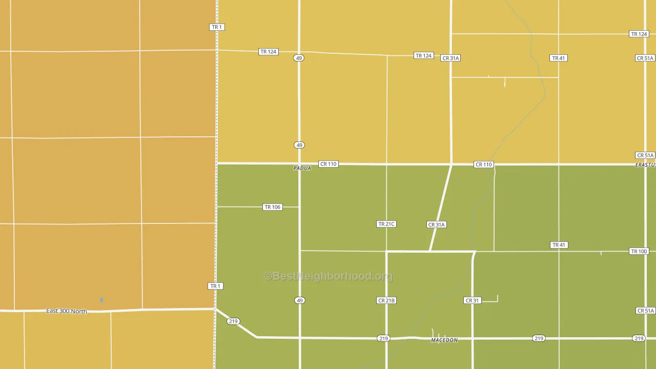 Map of the best neighborhoods in the Padua area, with better matches in green and worse matches in red