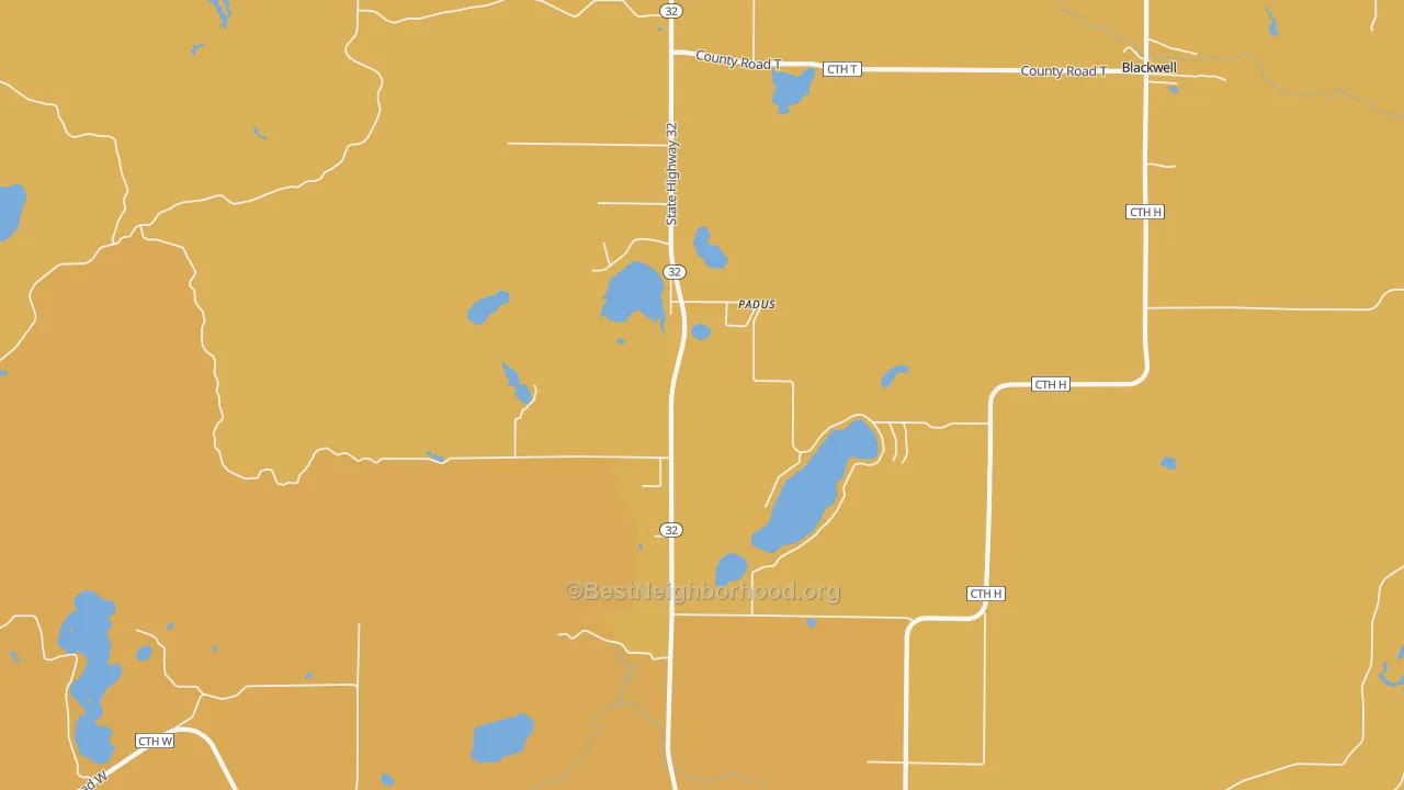Map of the best neighborhoods in the Padus area, with better matches in green and worse matches in red