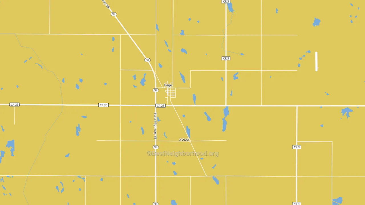 Map of the best neighborhoods in the Page area, with better matches in green and worse matches in red