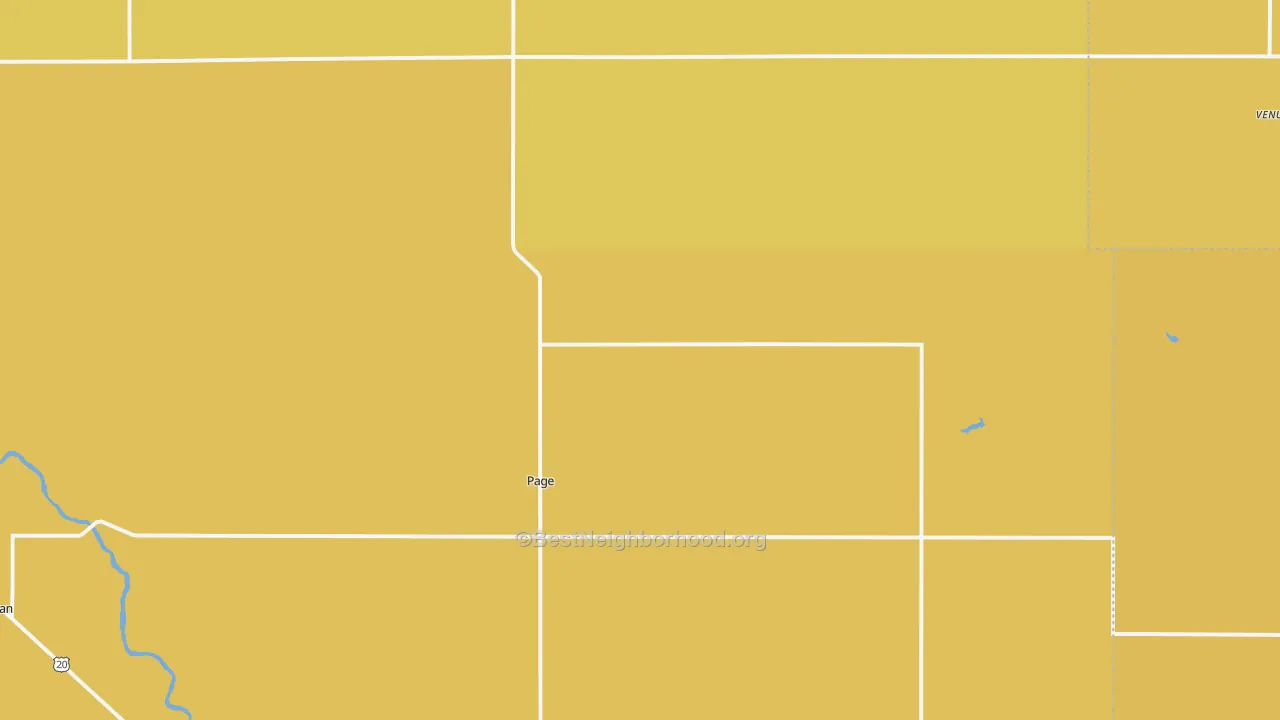 Map of the best neighborhoods in the Page area, with better matches in green and worse matches in red
