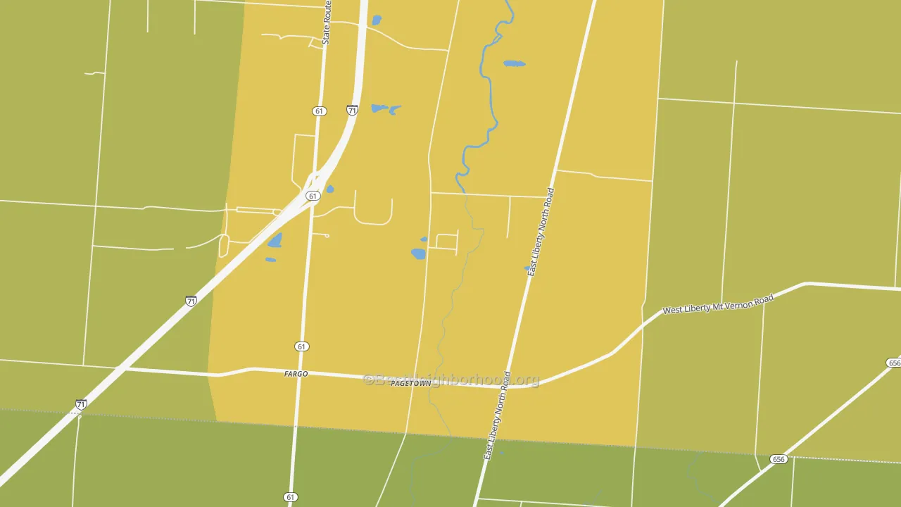 Map of the best neighborhoods in the Pagetown area, with better matches in green and worse matches in red