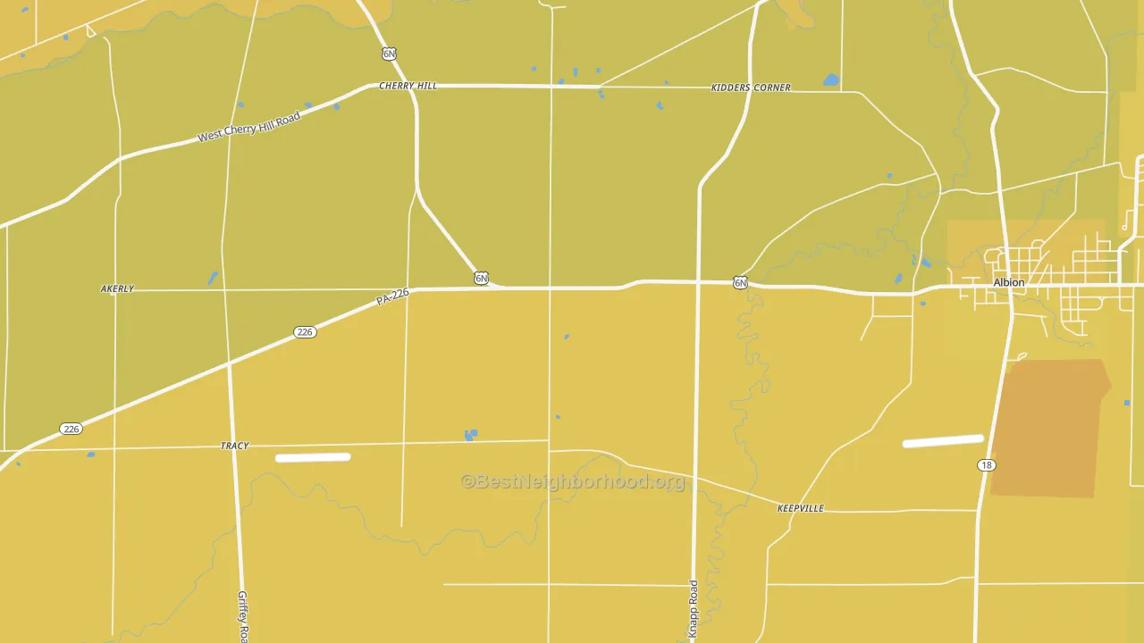Map of the best neighborhoods in the Pageville area, with better matches in green and worse matches in red