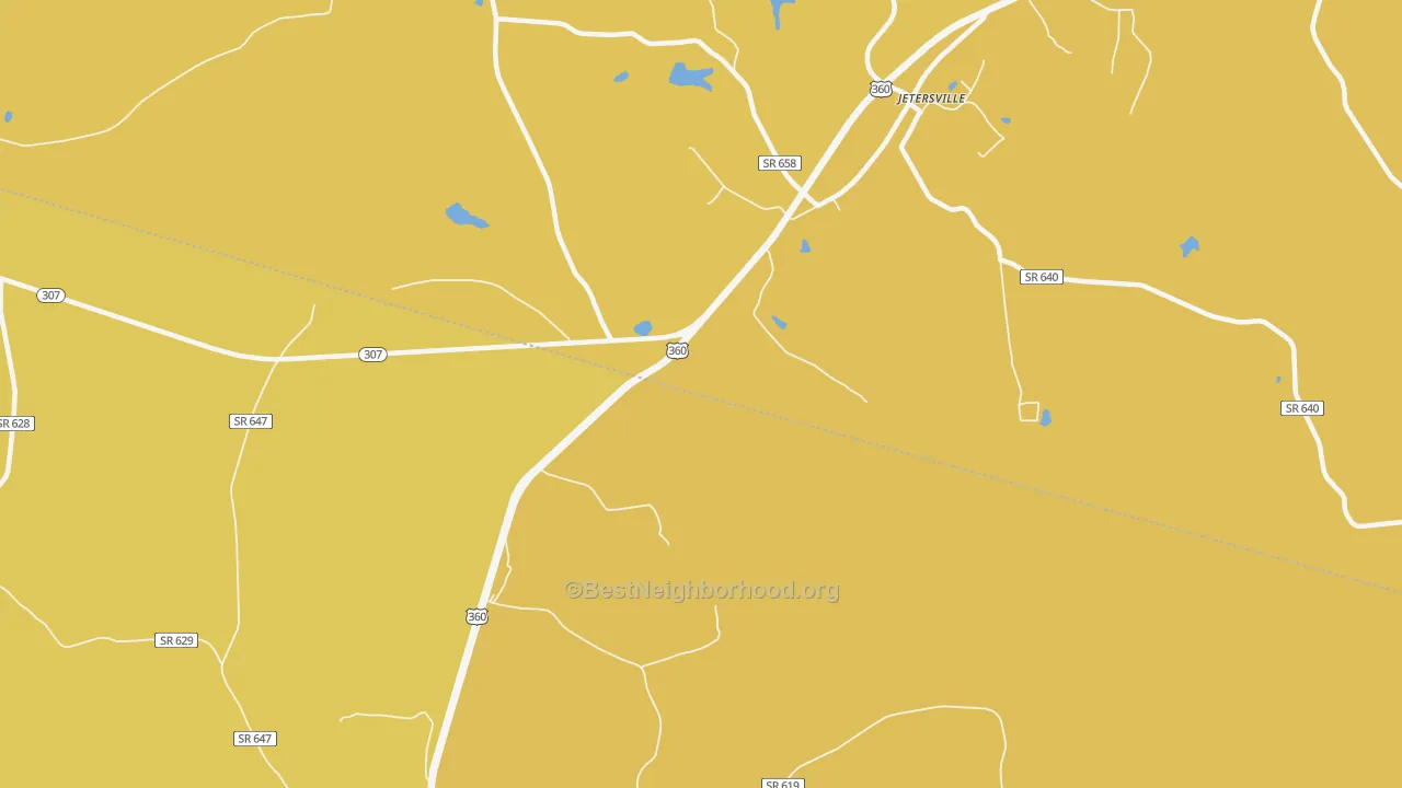 Map of the best neighborhoods in the Paineville area, with better matches in green and worse matches in red