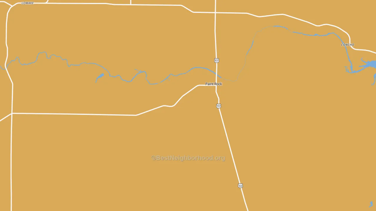 Map of the best neighborhoods in the Paint Rock area, with better matches in green and worse matches in red