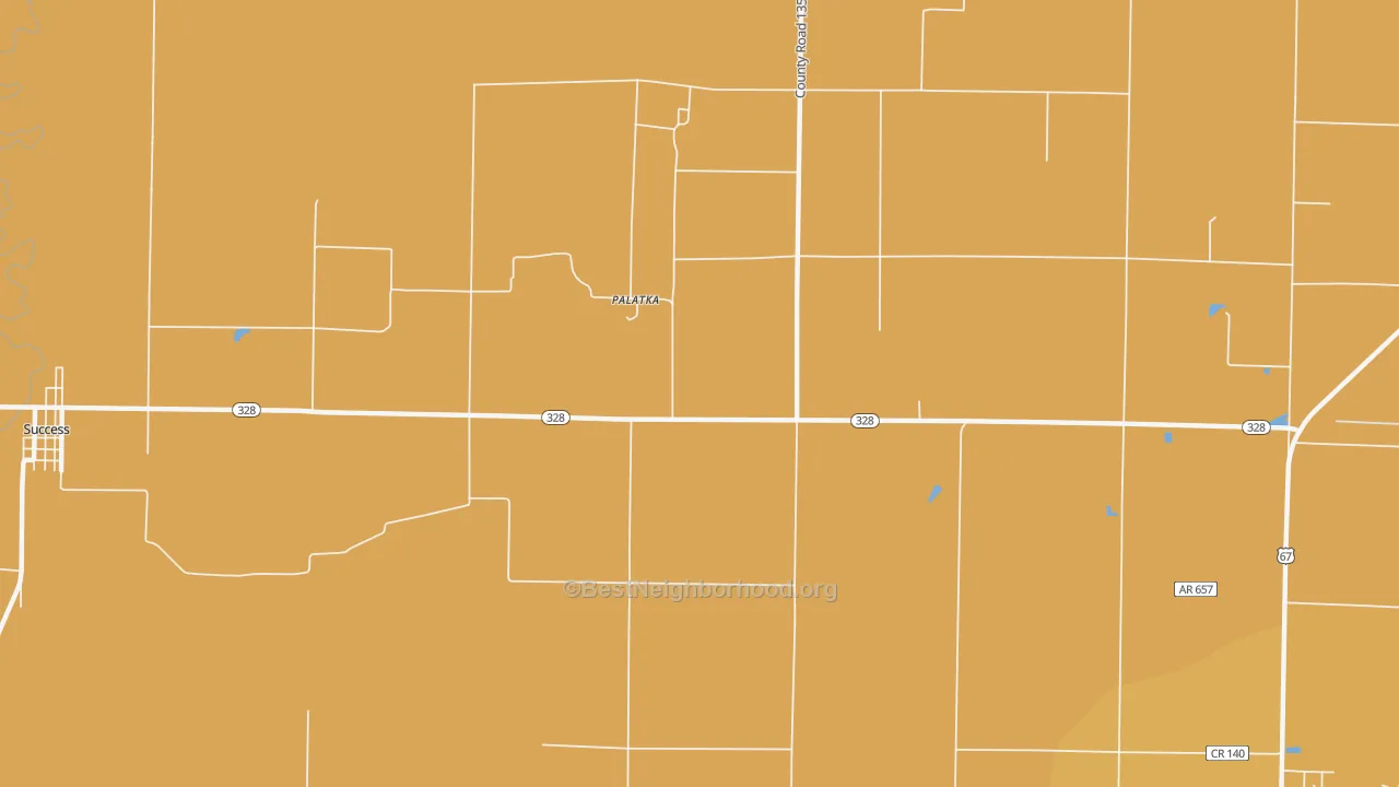 Map of the best neighborhoods in the Palatka area, with better matches in green and worse matches in red
