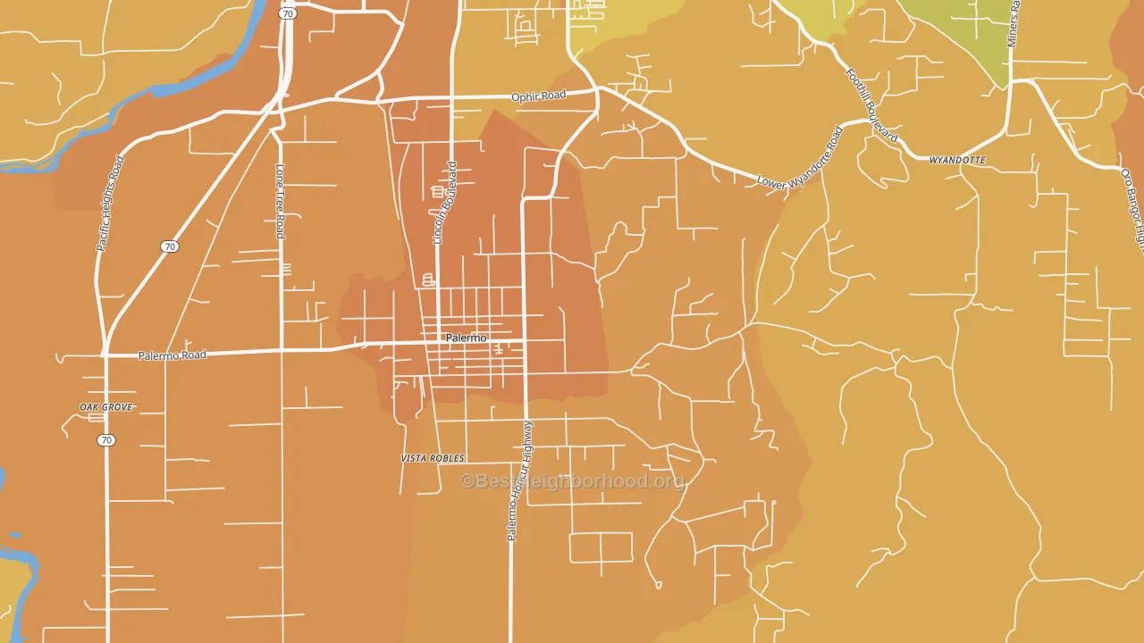Map of the best neighborhoods in the Palermo area, with better matches in green and worse matches in red