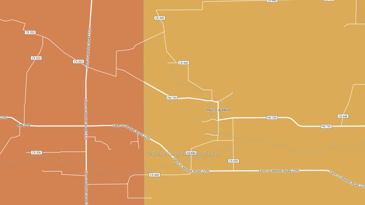 Map of the best neighborhoods in the Palito Blanco area, with better matches in green and worse matches in red