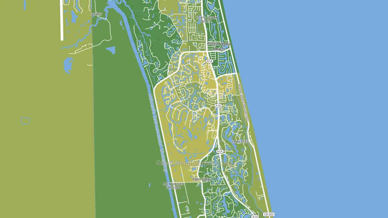 Map of the best neighborhoods in the Palm Valley area, with better matches in green and worse matches in red