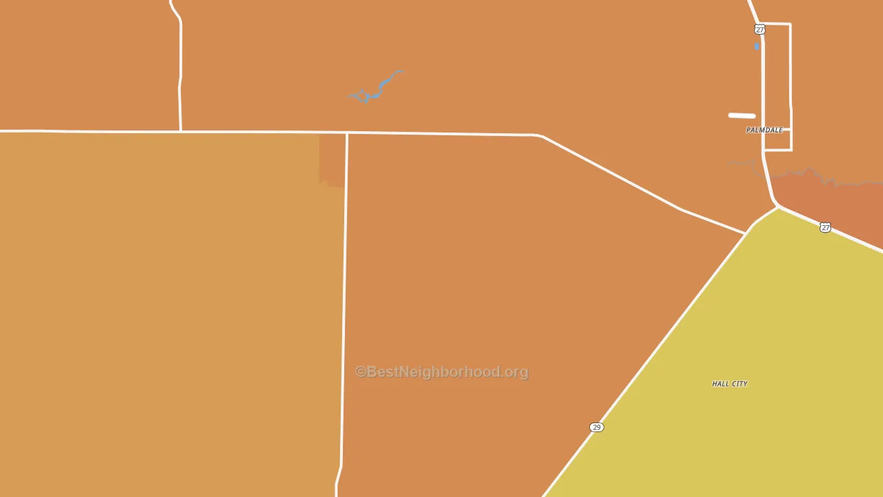 Map of the best neighborhoods in the Palmdale area, with better matches in green and worse matches in red
