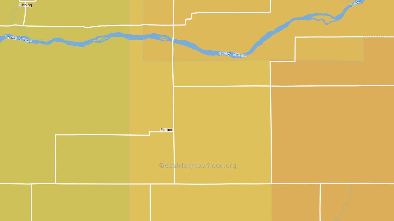 Map of the best neighborhoods in the Palmer area, with better matches in green and worse matches in red