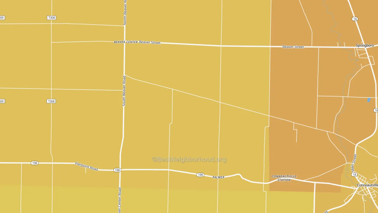 Map of the best neighborhoods in the Palmer area, with better matches in green and worse matches in red