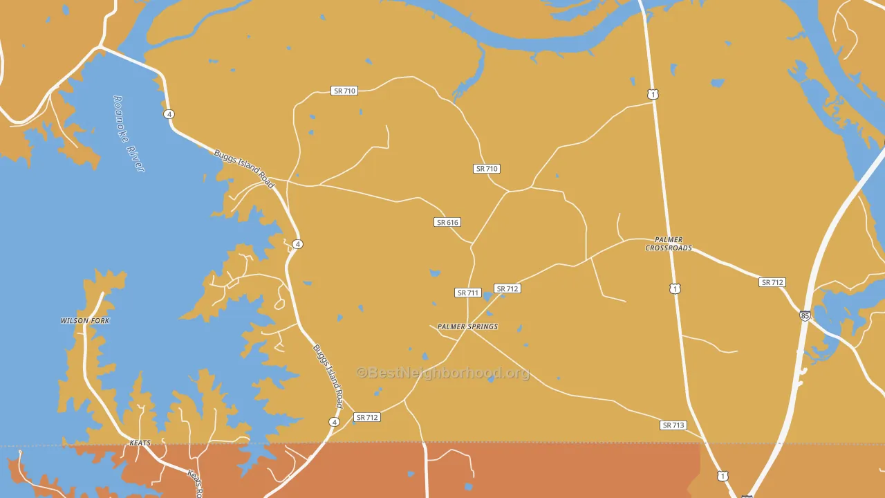 Map of the best neighborhoods in the Palmer Springs area, with better matches in green and worse matches in red