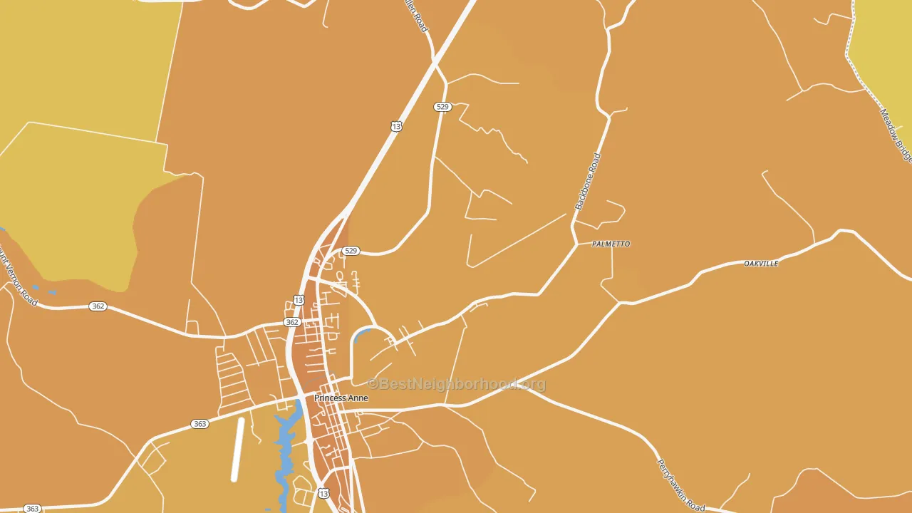 Map of the best neighborhoods in the Palmetto area, with better matches in green and worse matches in red