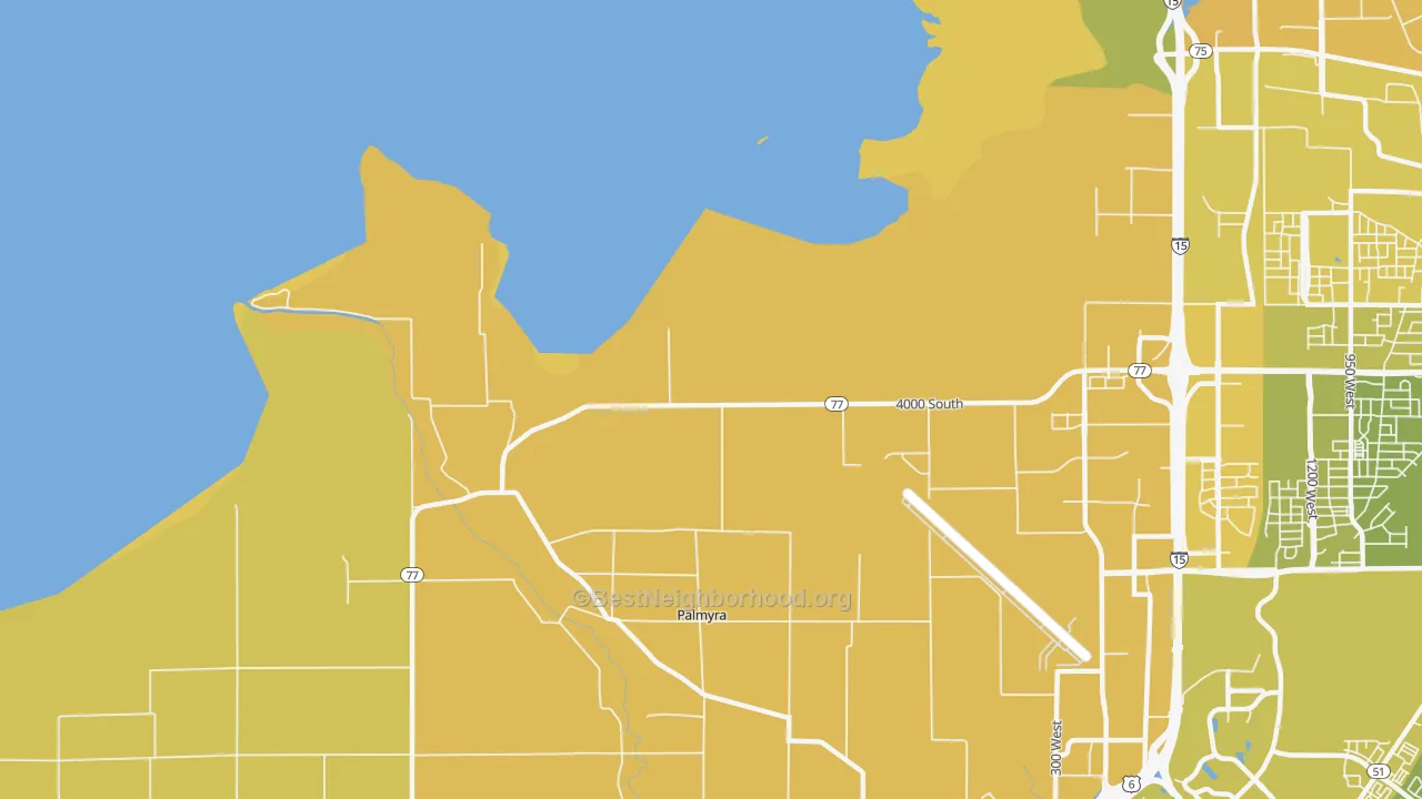 Map of the best neighborhoods in the Palmyra area, with better matches in green and worse matches in red