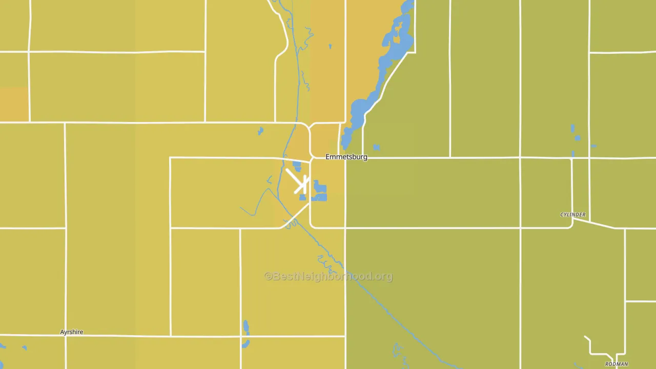 Map of the best neighborhoods in the Palo Alto County area, with better matches in green and worse matches in red