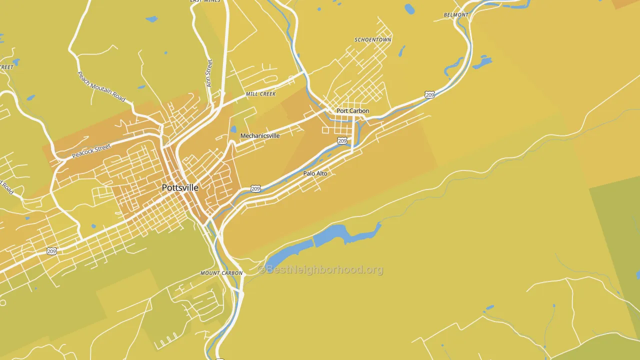 Map of the best neighborhoods in the Palo Alto area, with better matches in green and worse matches in red