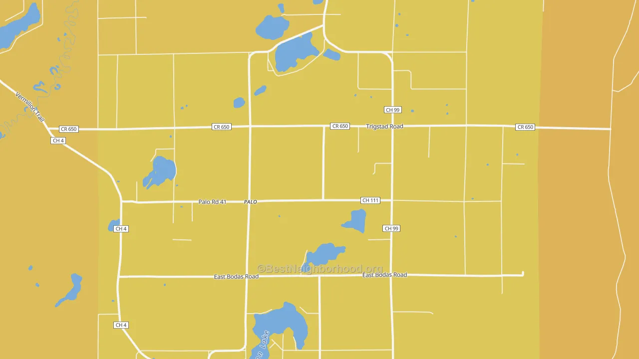 Map of the best neighborhoods in the Palo area, with better matches in green and worse matches in red