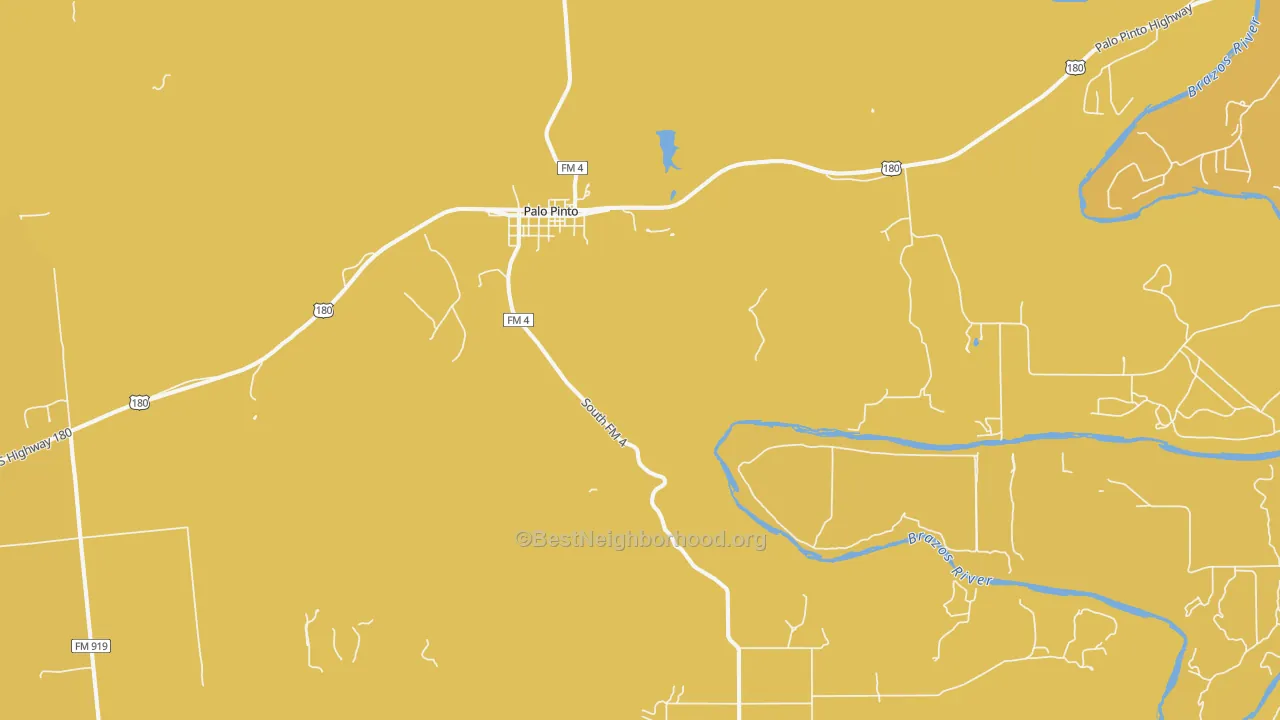 Map of the best neighborhoods in the Palo Pinto area, with better matches in green and worse matches in red