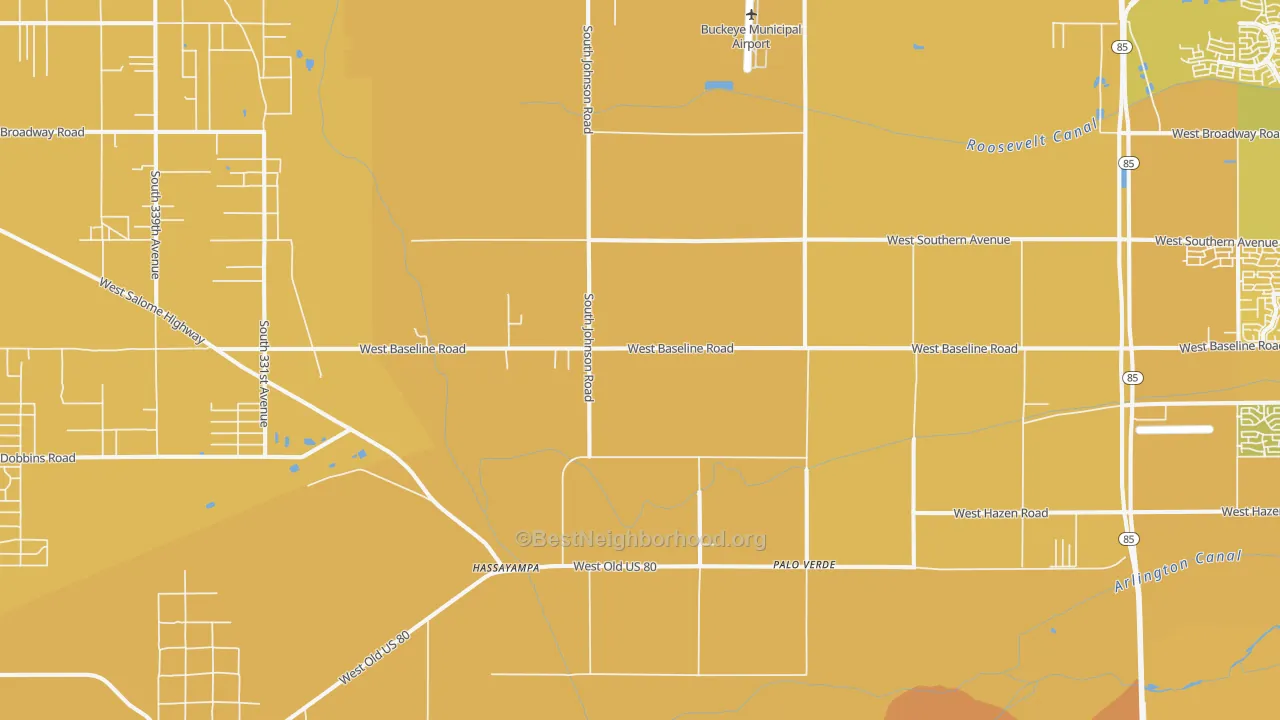 Map of the best neighborhoods in the Palo Verde area, with better matches in green and worse matches in red