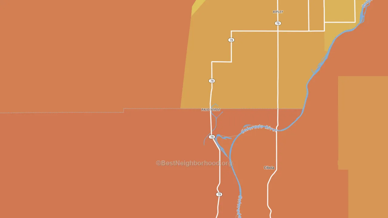 Map of the best neighborhoods in the Palo Verde area, with better matches in green and worse matches in red