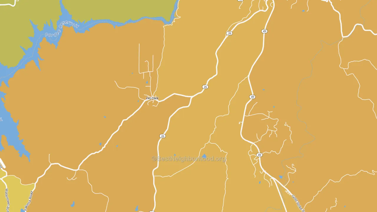Map of the best neighborhoods in the Paloma area, with better matches in green and worse matches in red