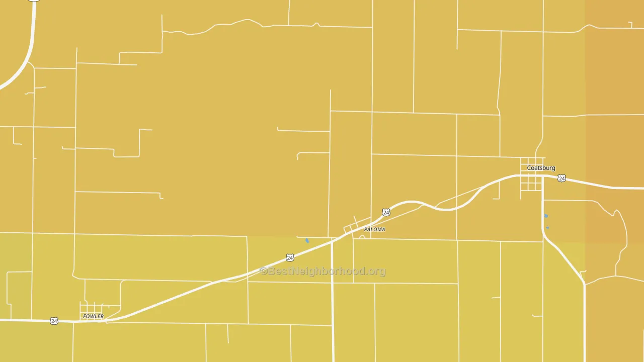 Map of the best neighborhoods in the Paloma area, with better matches in green and worse matches in red