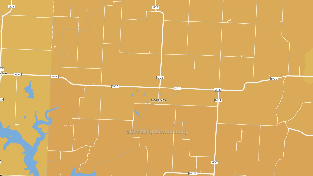Map of the best neighborhoods in the Palopinto area, with better matches in green and worse matches in red