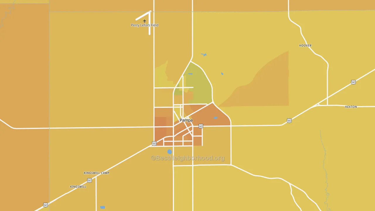 Map of the best neighborhoods in the Pampa area, with better matches in green and worse matches in red