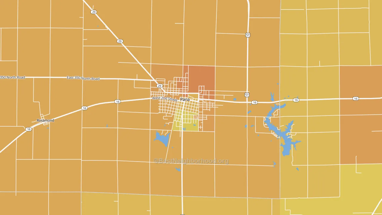 Map of the best neighborhoods in the Pana area, with better matches in green and worse matches in red