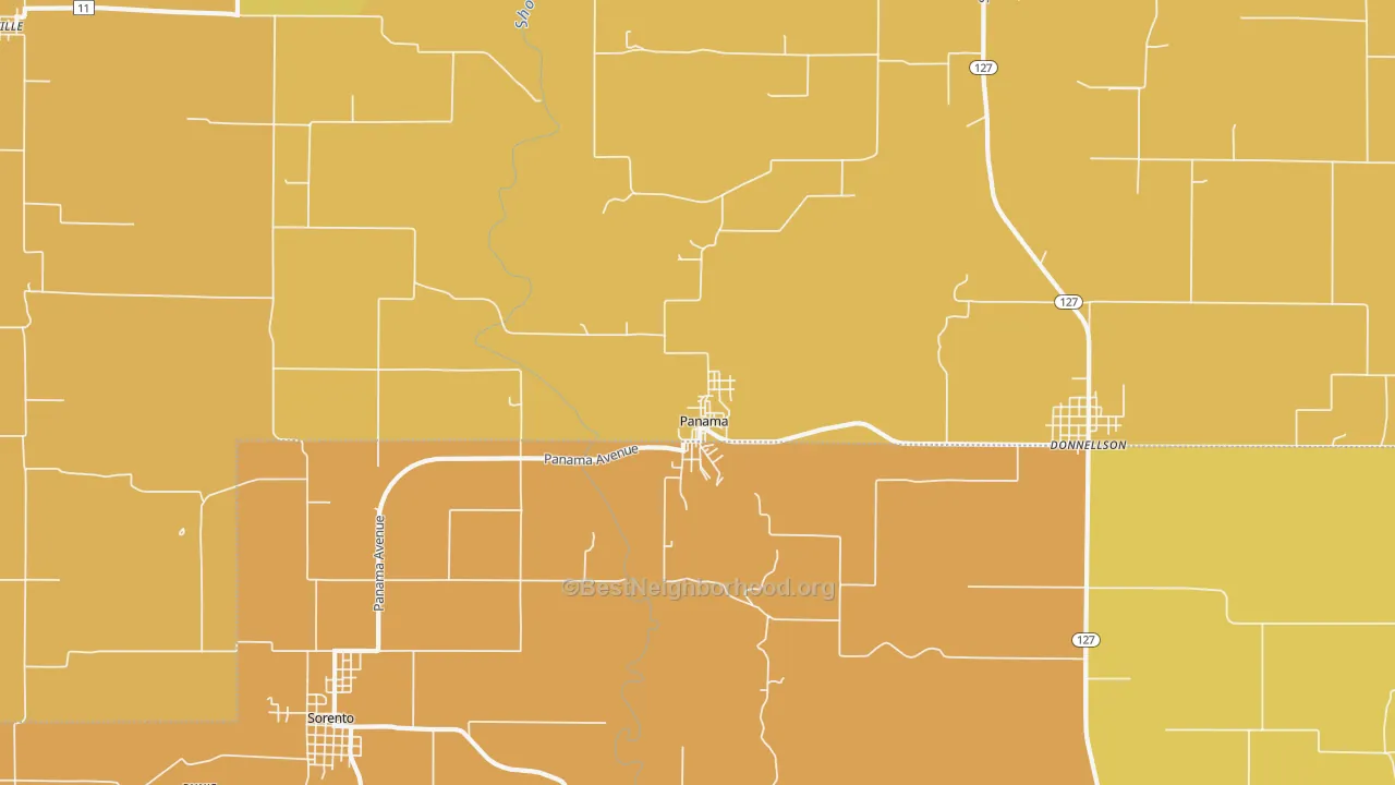 Map of the best neighborhoods in the Panama area, with better matches in green and worse matches in red