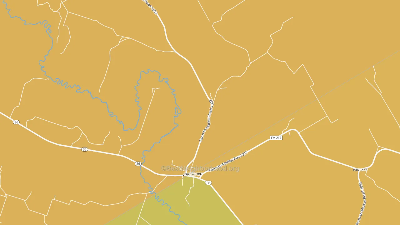 Map of the best neighborhoods in the Pancake area, with better matches in green and worse matches in red