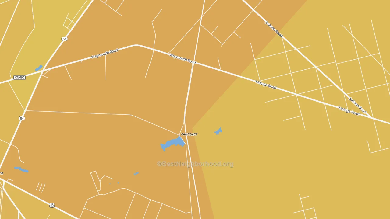 Map of the best neighborhoods in the Pancoast area, with better matches in green and worse matches in red